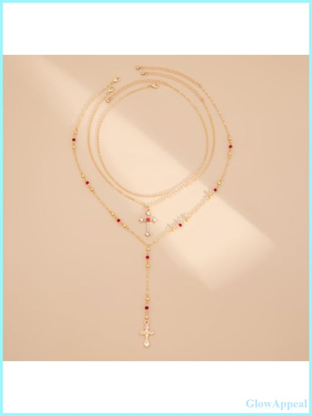 Gold Plated Layered Cross Necklace Set 3Pc Y Choker Christian Pendant - Picture 3 of 5